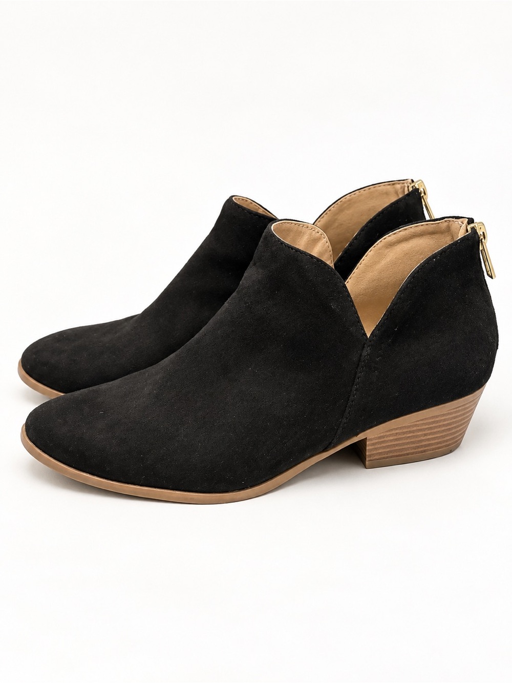 Women's Black Suede Ankle Booties with Low Block Heel